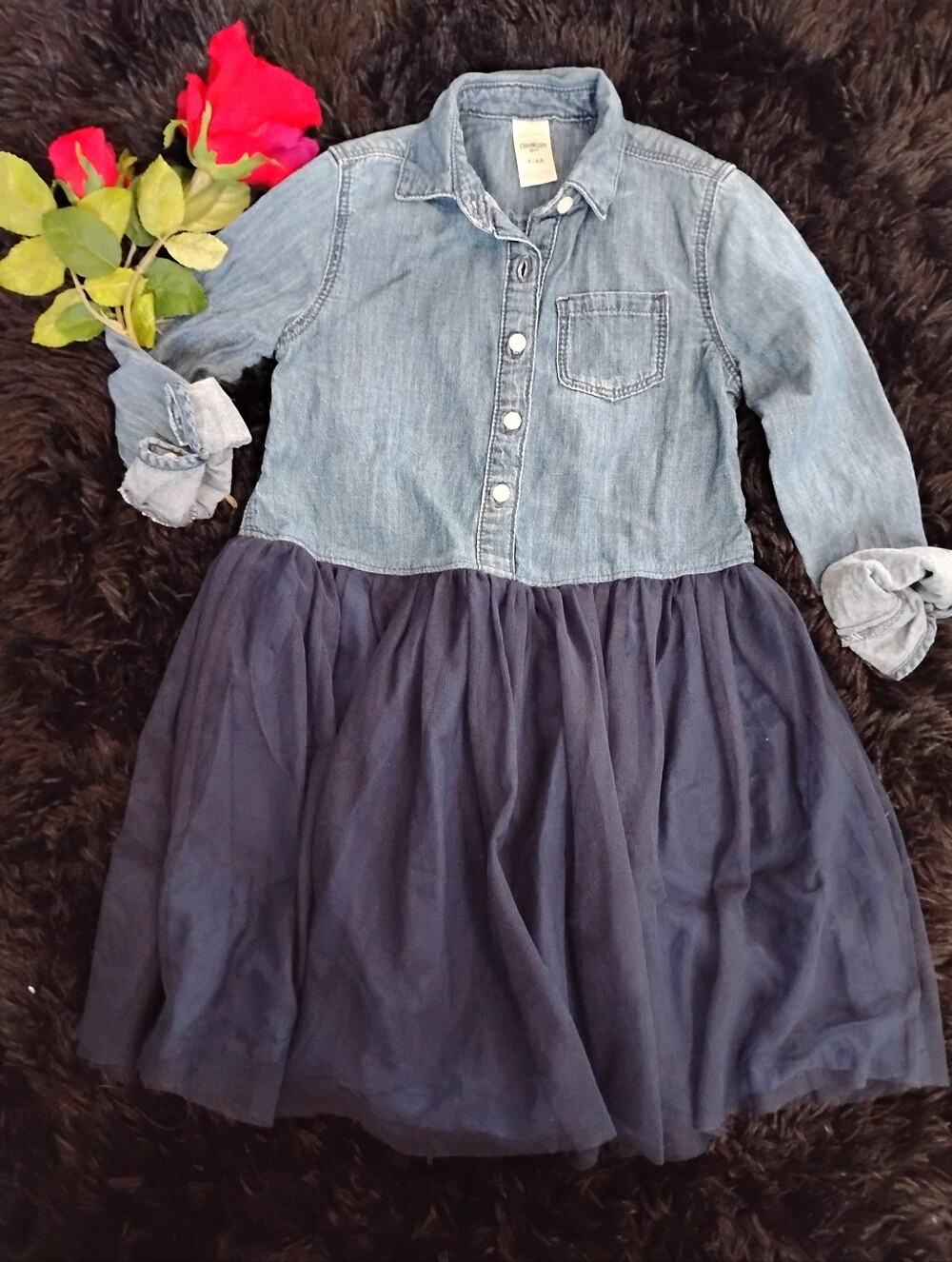 Girls Denim Shirt-Twist Navy Tulle Dress (4/4A)